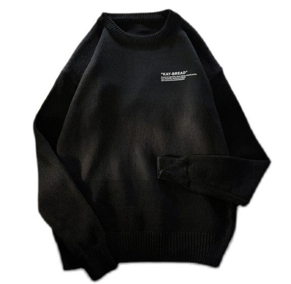 秋冬季圓領毛衣休閒套頭針織衫【黑色】