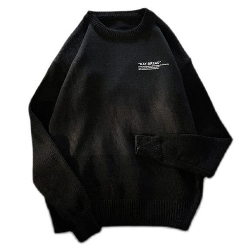 秋冬季圓領毛衣休閒套頭針織衫【黑色】